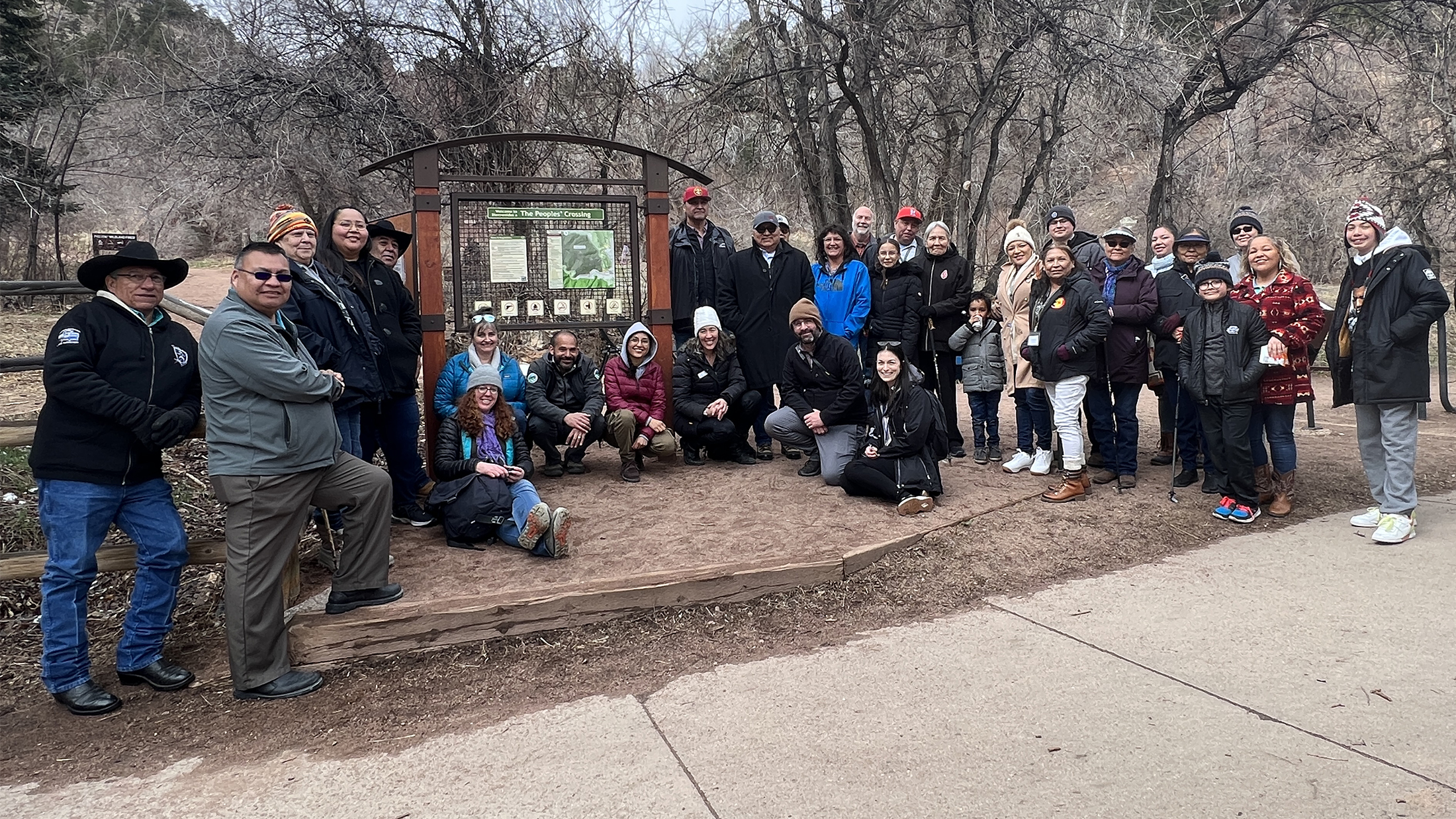 Tribal Representatives and their children, along with city staff and consultants, at The Peoples Crossing