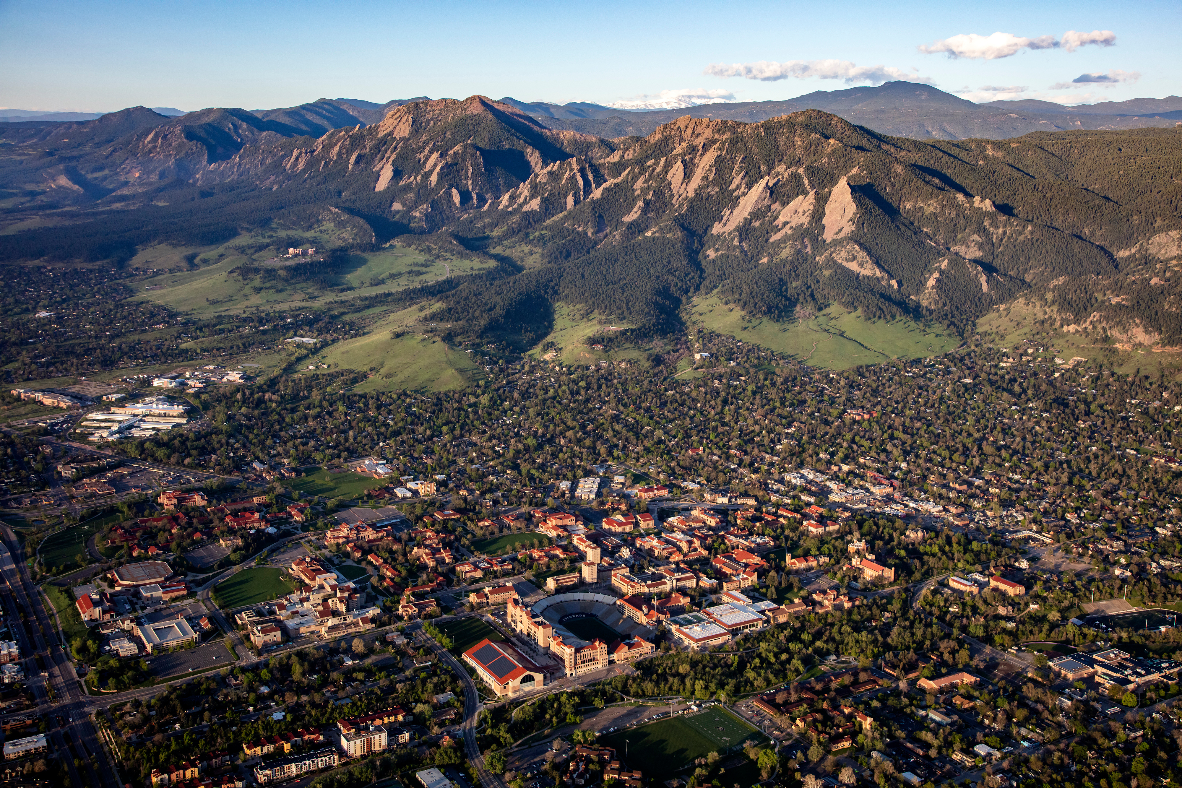 aerial view of boulder colorado facing west