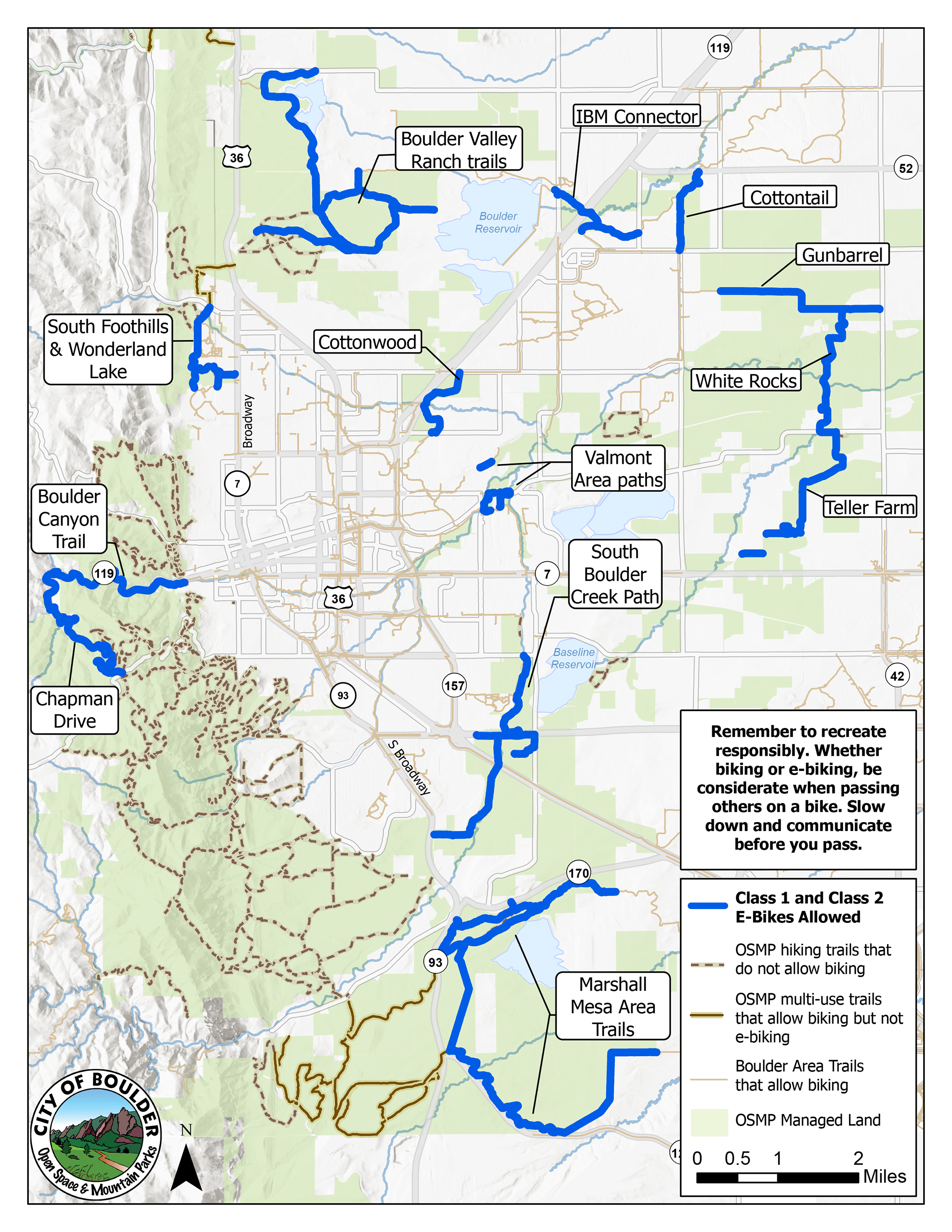 Map of Where Class 1 and Class 2 E-Bikes Are Allowed on OSMP