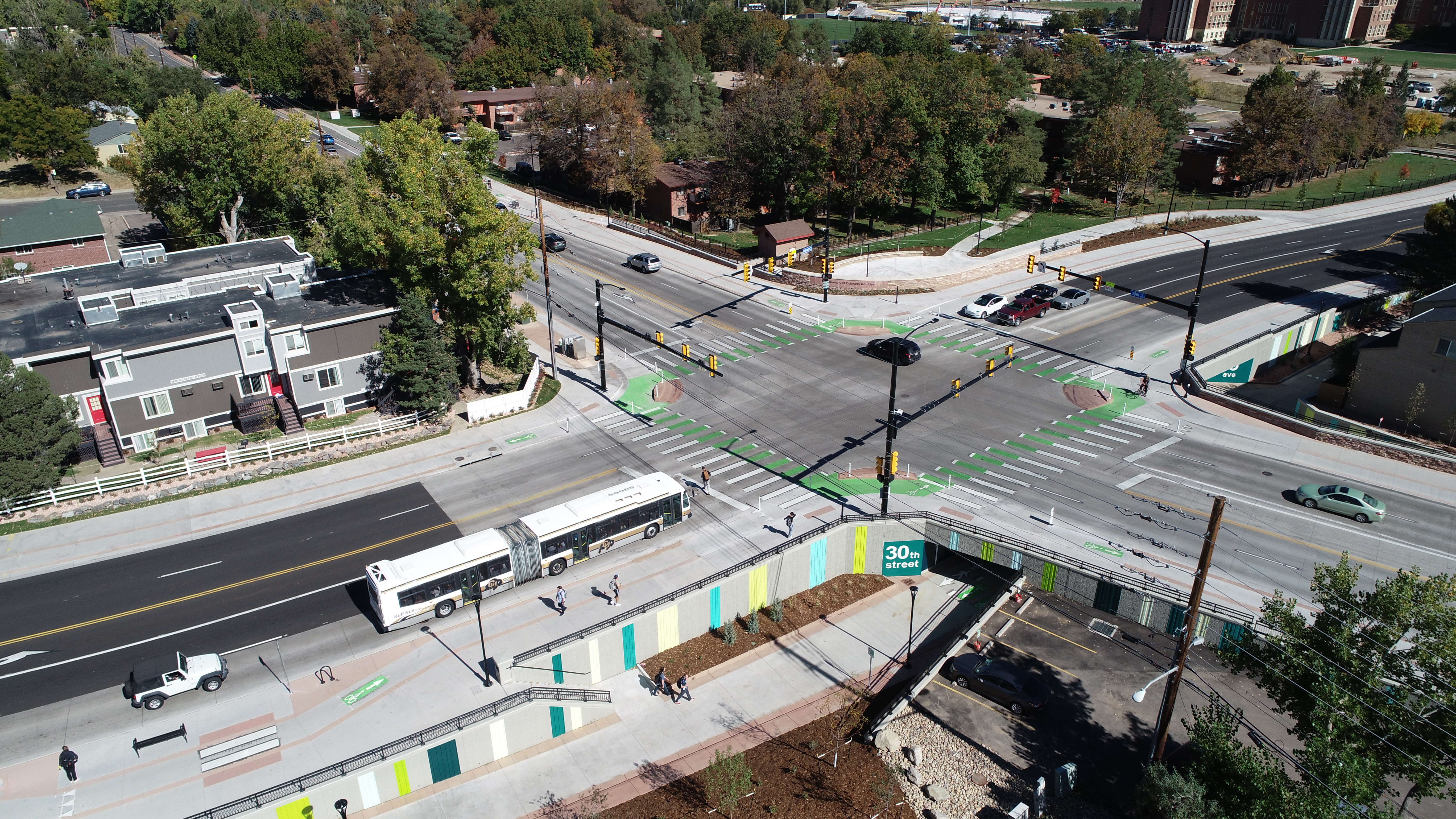 30th and Colorado Intersection and Underpass drone shot