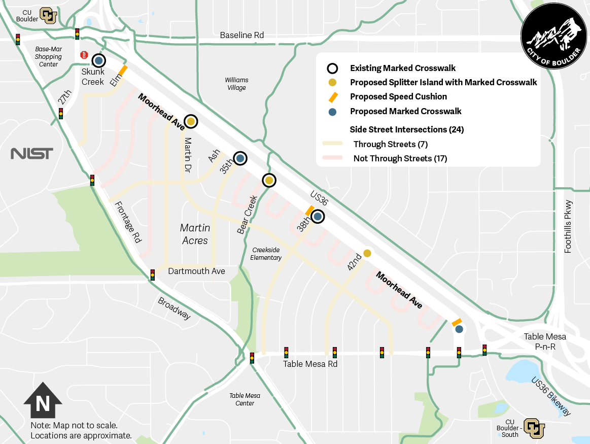 Moorhead Avenue map of proposed changes. Details on project webpage under Final Project Elements section. 