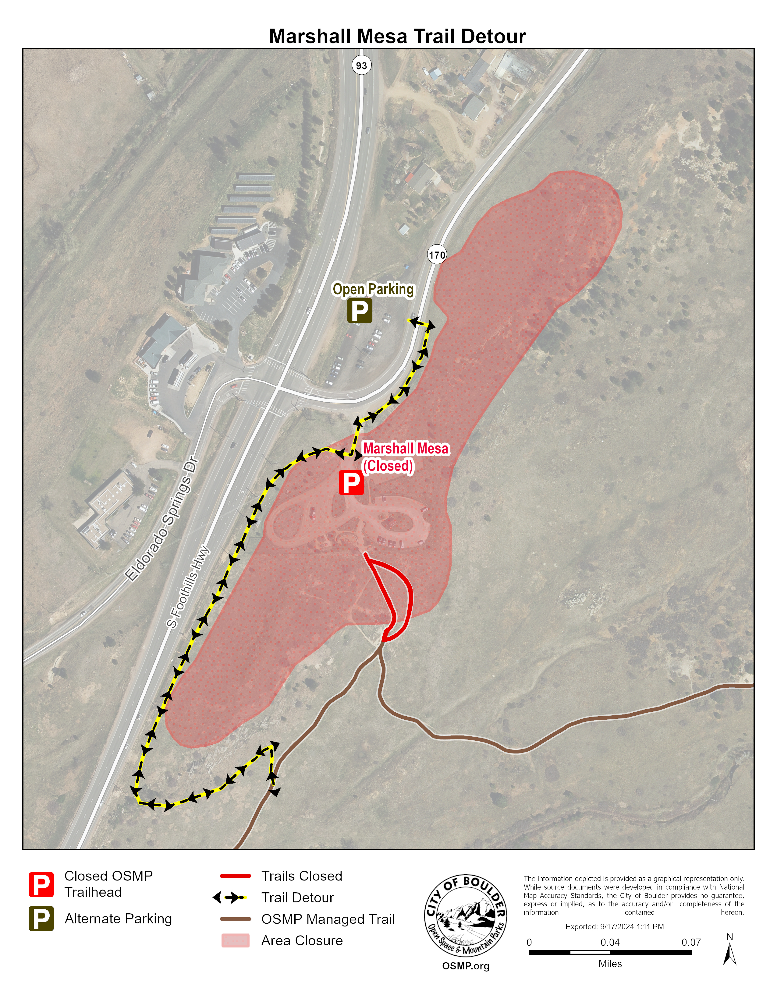 Marshall Mesa will be accessible from parking lot via detour