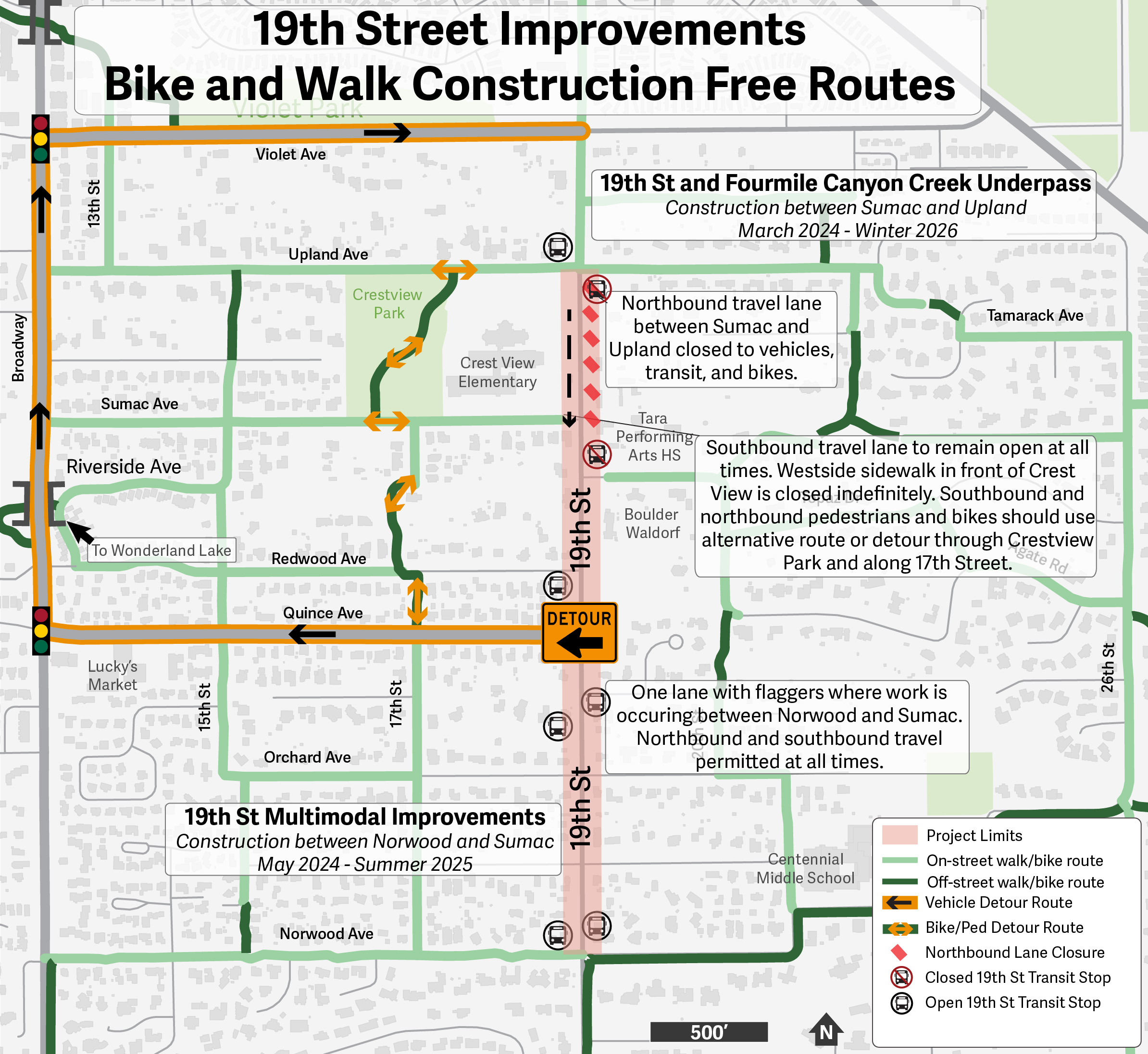 19th Street detour map. Details under header Detour Map Long Description on project webpage.