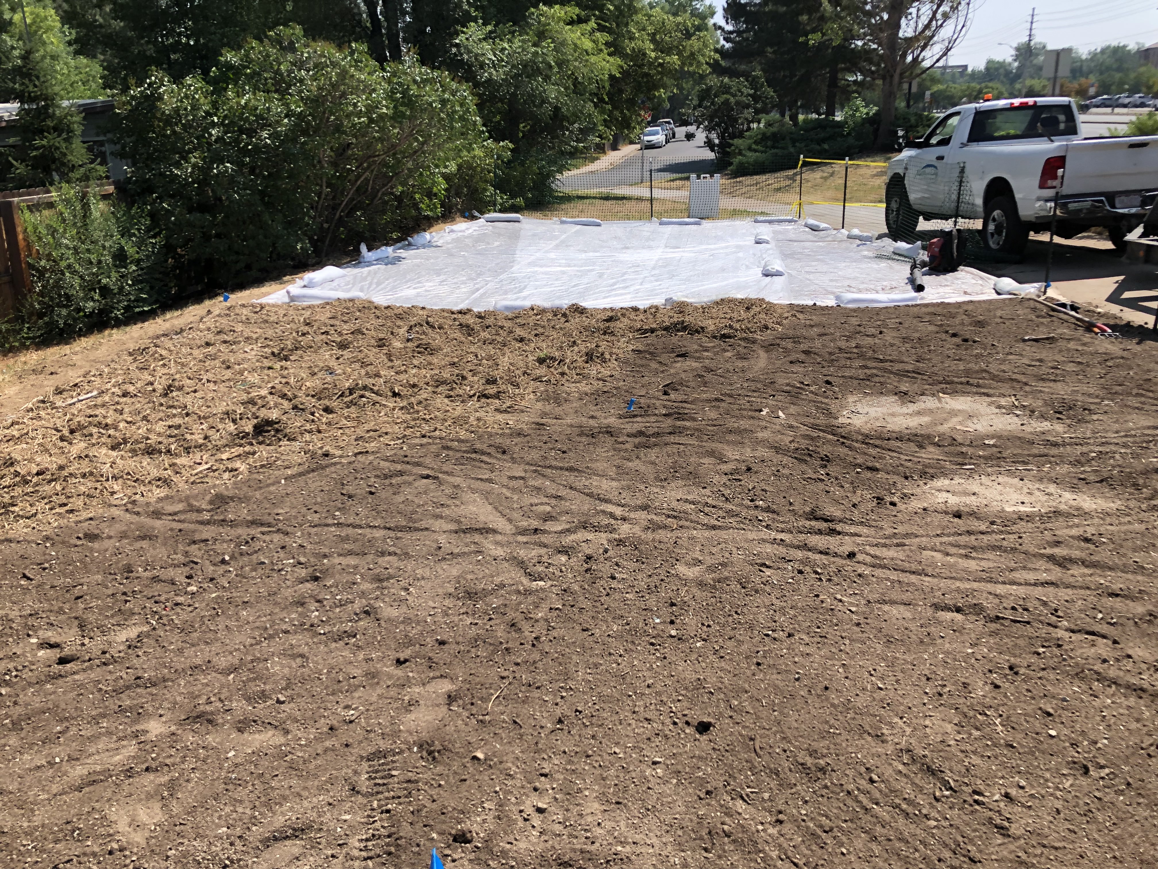 Installation of organic material for sheet mulching in August 2024. 