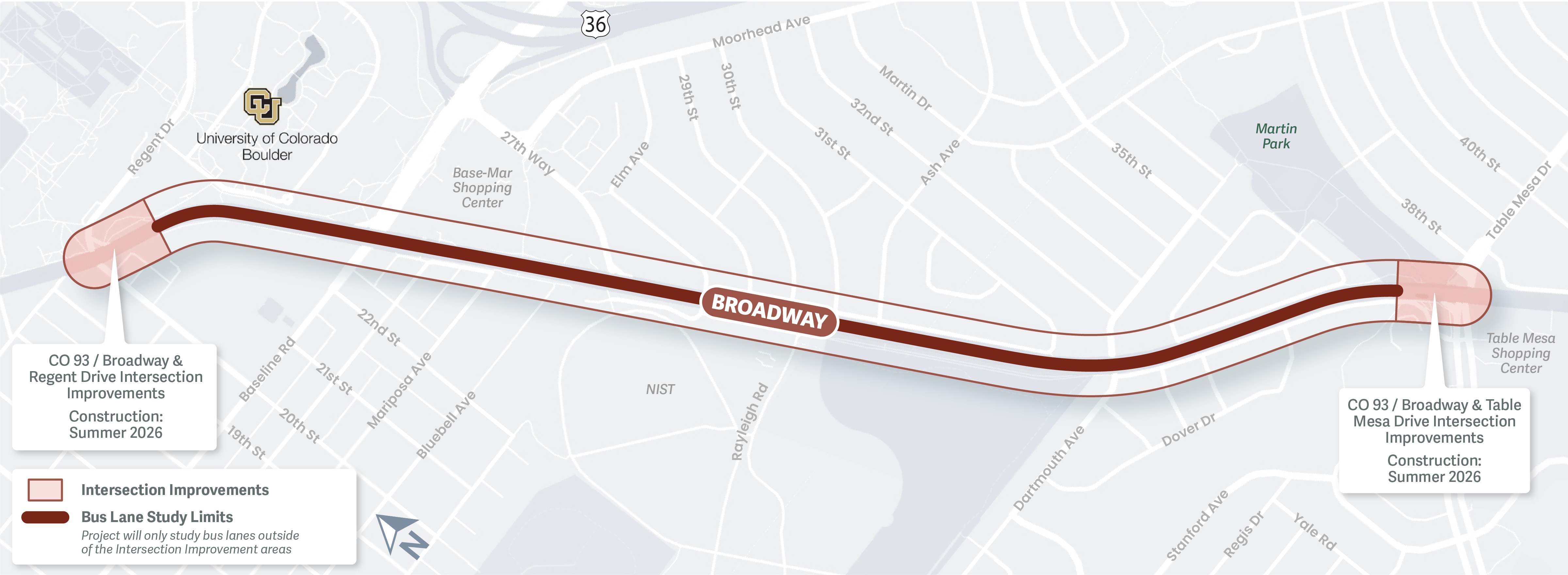 Map of the project corridor on Broadway. Details on project webpage. 