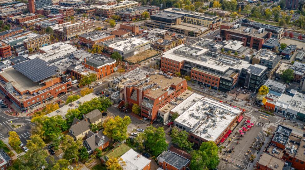 aerial view of downtown boulder during the day.