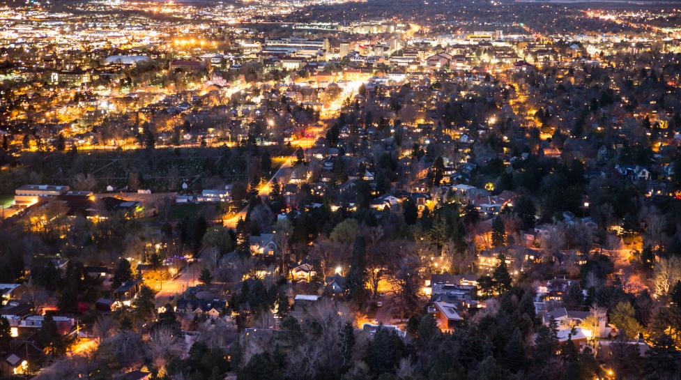 Aerial view of boulder at night