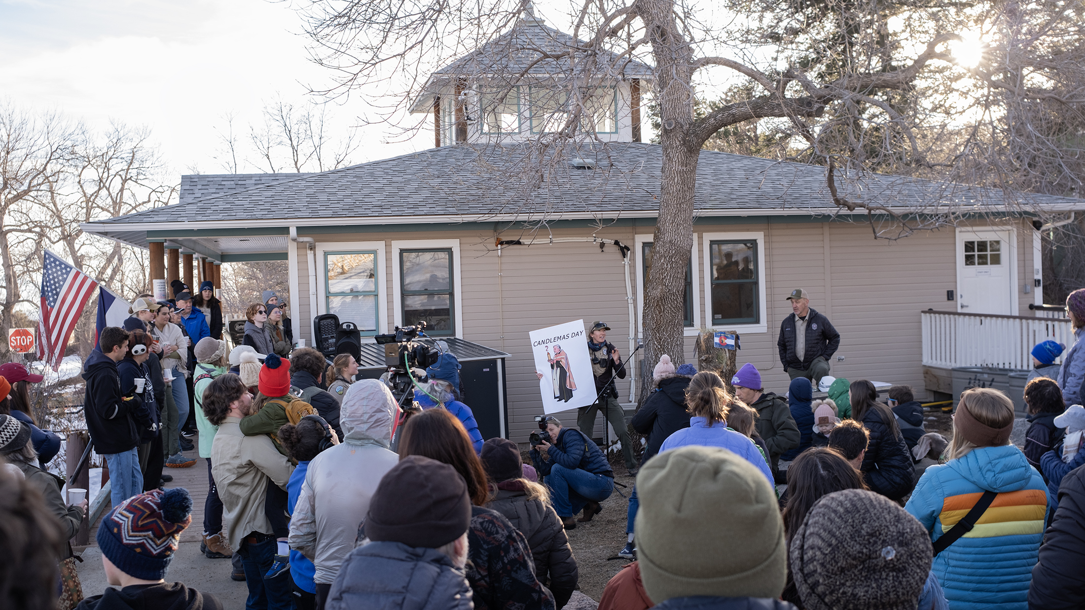 People attend Flatron Freddy event on Feb. 2 at the OSMP Ranger Cottage