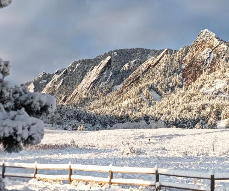 snow covering the flatirons on a wintry day