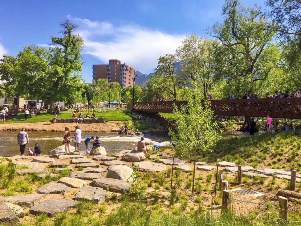 People hanging by Boulder Creek