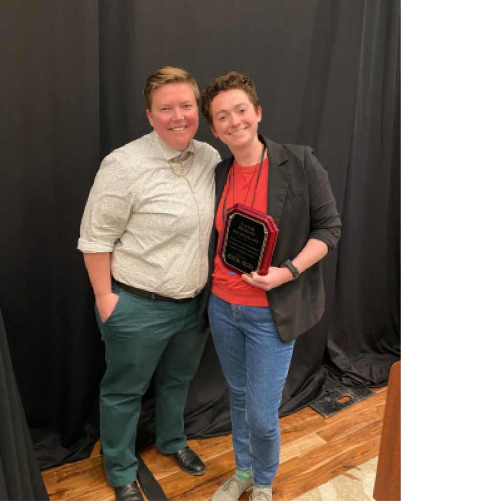 Taylor Reimann (R) with Pam Davis (L) after receiving the Trailblazer award