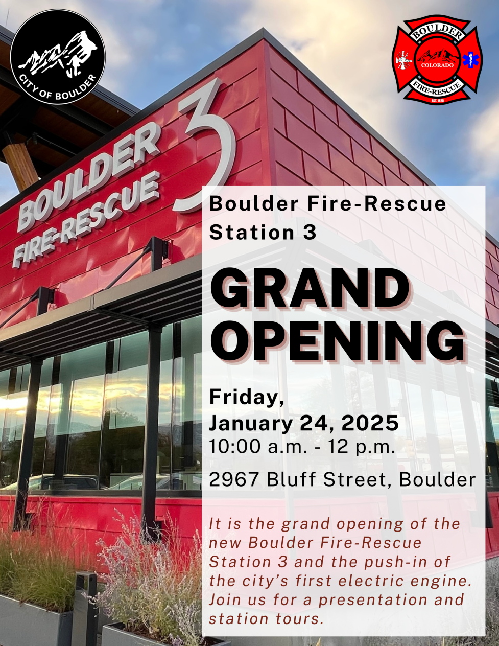 Boulder Fire Rescue Grand Opening Invitation, Details in the above text.