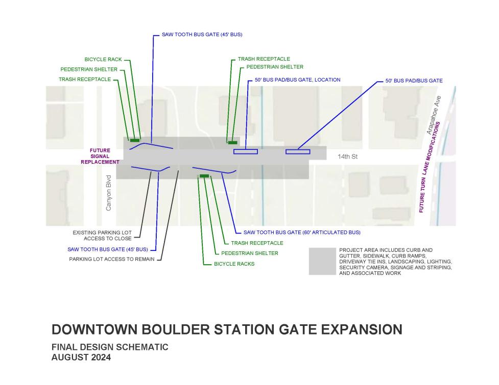 Downtown Boulder Station Expansion Final Design Schematic. Full long description on project page under header Final Design Graphic Long Description