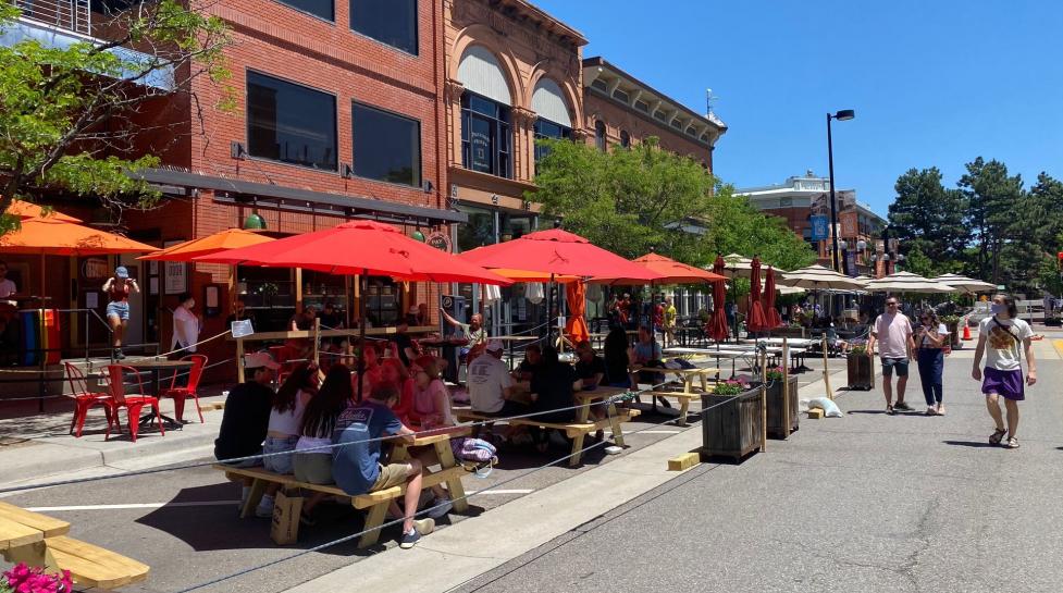 Boulder Business Recovery outdoor expansion - people eating outside