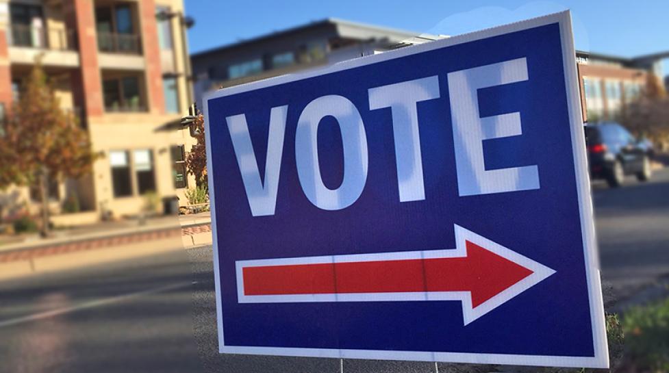 A vote sign displayed outside