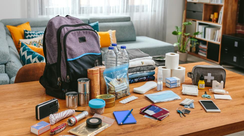 Emergency supplies on coffee table