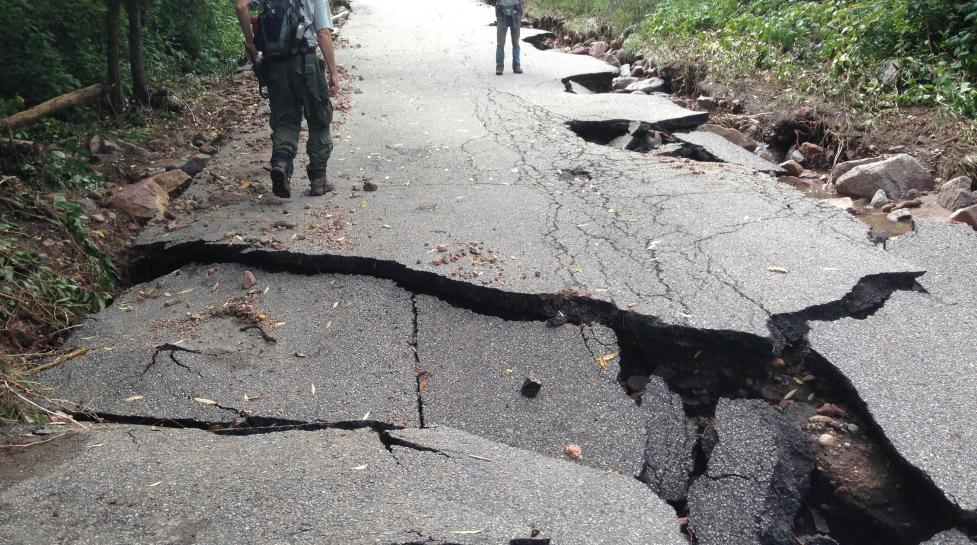 Flood-damaged road