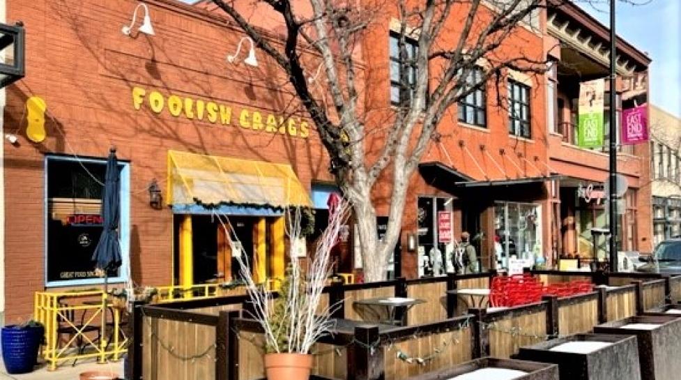 Outdoor dining program structure at Foolish Craig's restaurant in Boulder