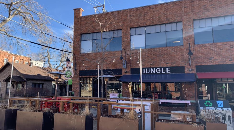 Outdoor dining patio outside of Jungle.