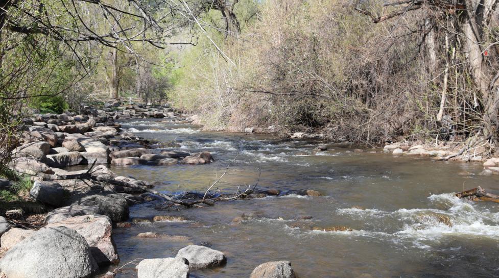 Boulder Creek by Eben G Fine park, low swift moving water over rocks