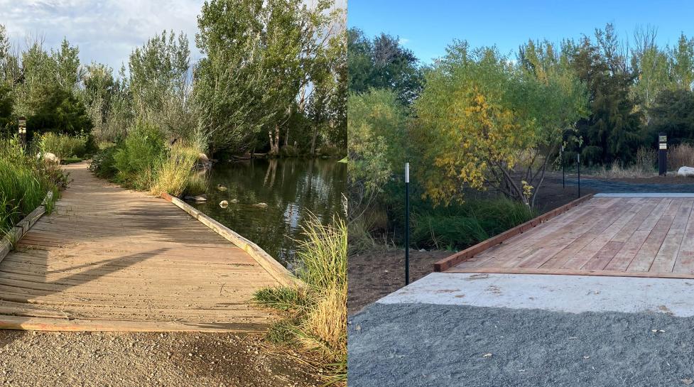 Pedestrian bridge at Coot Lake before and after repairs