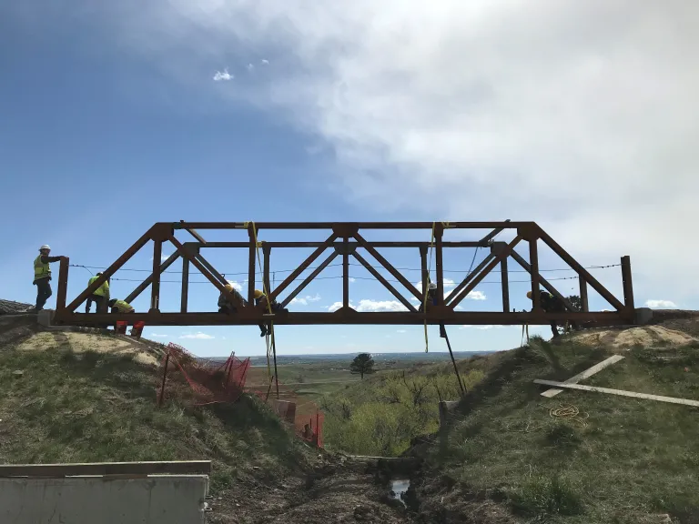 A side view of the partially constructed South Bridge along the North Sky Trail