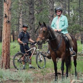 Biker and equestrian on Spring Brook Loop South