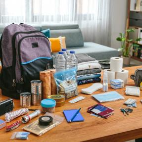 Emergency supplies on coffee table