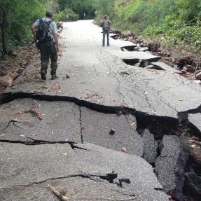 Flood-damaged road