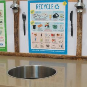 Compost, recycling and trash sorting station in a restaurant