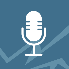 Podcast icon over Flatirons graphic with blue background 