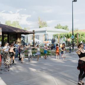 Participants dancing at Boulder Social Streets Dancing in the Street event July 21 2023