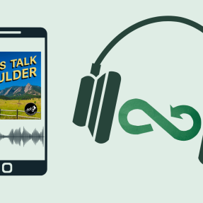 Phone playing "Let's Talk Boulder" podcast about circularity 