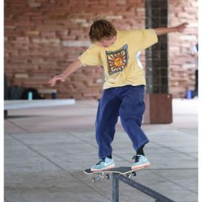 Skater on his skateboard in the library underpass skatepark