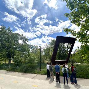 Attendees on a tour of Boulder's public art downtown