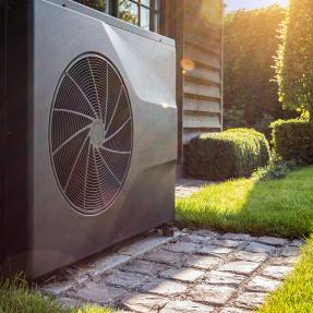 Heat Pump in a backyard 