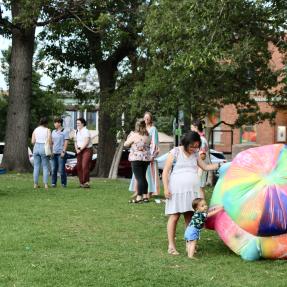 BMoCA.Claire Ashley Exhibition Opening large inflated public art in the park 