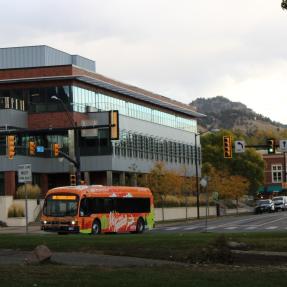 Electric HOP bus travels downtown